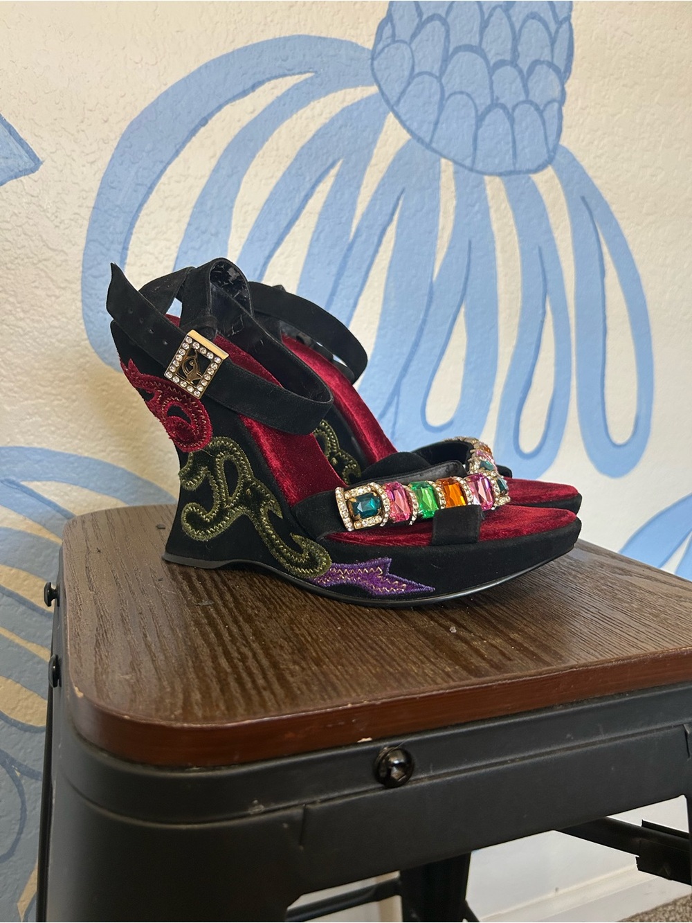 RARE Vintage Y2K Baby Phat Jeweled Wedge Sandal Platforms - Velvet & Gems